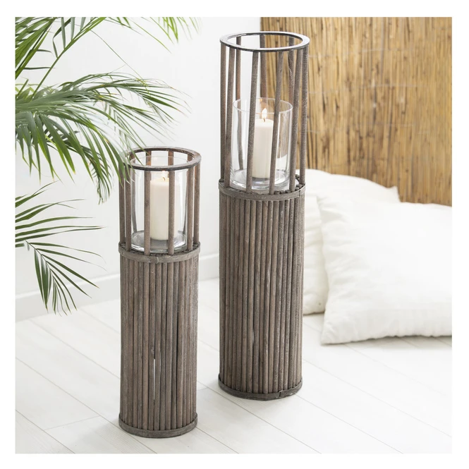 Kerzenständer - Aus Holz - Ca. 18 X 18 X 58 Cm - In Grau 3 Kerzenständer - Aus Holz - Ca. 18 X 18 X 58 Cm - In Grau