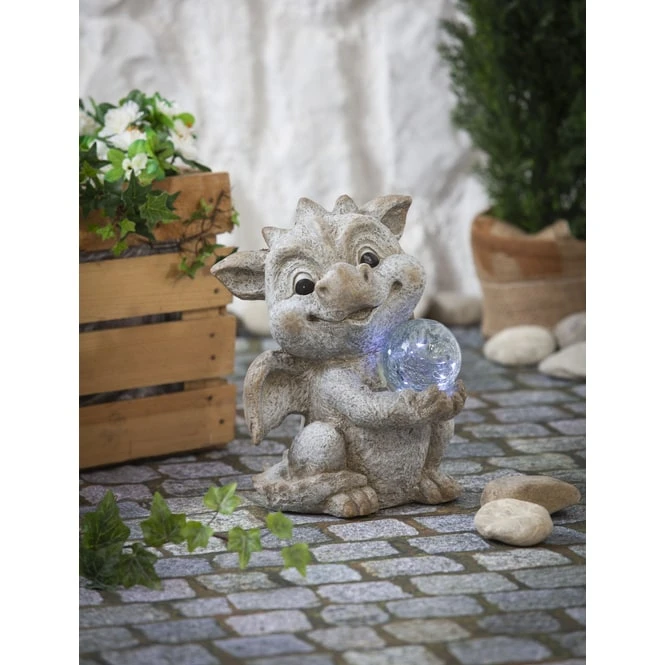 Drache Mit LED-Kugel - Aus Magnesia - Ca. 22,5 X 24 X 31,5 Cm 3 Drache Mit LED-Kugel - Aus Magnesia - Ca. 22,5 X 24 X 31,5 Cm