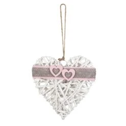 Dekohänger - Weidenherz - Weiß/grau/rosa - Ca. 26 X 26 Cm