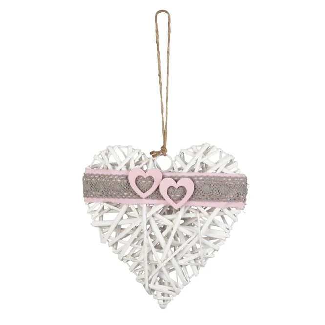 Dekohänger - Weidenherz - Weiß/grau/rosa - Ca. 26 X 26 Cm 3 Dekohänger - Weidenherz - Weiß/grau/rosa - Ca. 26 X 26 Cm