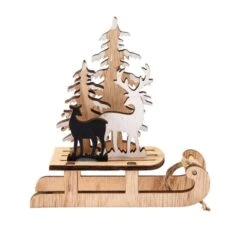 Dekoschlitten - Hirsche - Aus Holz - Ca. 14 X 5,5 X 14,5 Cm
