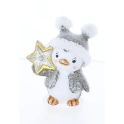 Pinguin Stehend Mit LED Stern - Ca. 13 X 8,5 X 16 Cm