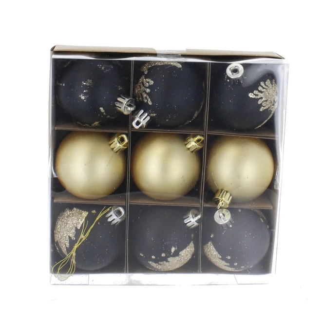 Christbaumkugeln - Schwarz/gold - Bruchsicher - ø Ca. 6 Cm - 9 Stück 3 Christbaumkugeln - Schwarz/gold - Bruchsicher - ø Ca. 6 Cm - 9 Stück