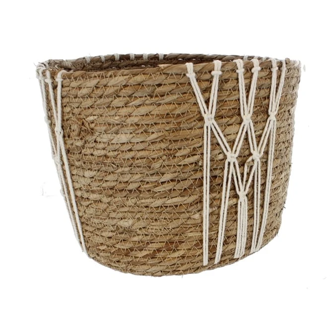 Korb Mit Makramee-Verzierung - Aus Naturgras - Ca. 27 X 22 Cm 3 Korb Mit Makramee-Verzierung - Aus Naturgras - Ca. 27 X 22 Cm