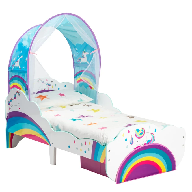 Kinderbett Einhorn Und Regenbogen - Mit Stauraum Und Betthimmel 4 Kinderbett Einhorn Und Regenbogen - Mit Stauraum Und Betthimmel – Bild 2