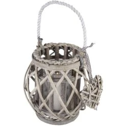 Windlicht - Mit Weide Ummantelt - 21 Cm - Verschiedene Farben -Heimdekoration Angebote windlicht grau